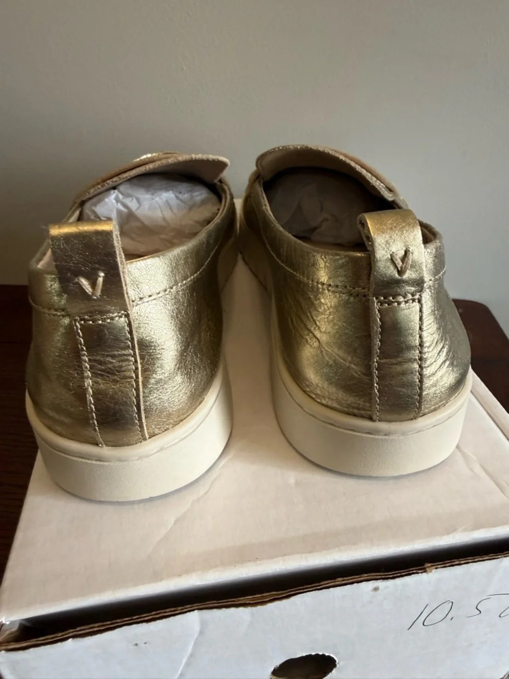 Vionic Uptown Metallic Gold Platform‎ Penny Loafers NEW 10.5 wide
